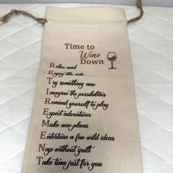 Wine Gift Bag Canvas With Drawstring “Time To Wine Down” 13.5”x 6.5” - Picture 3 of 6